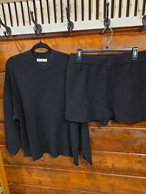 Zenana  Black Ribbed Knit Sweater and Shorts Set